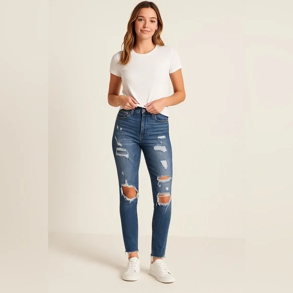 Abercrombie & Fitch Simone High Rise Super Skinny Distressed Jeans | 25 Short - Picture 1 of 6